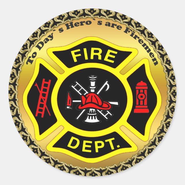 Sticker Rond Logo du service d'incendie Badge noir et jaune (Devant)