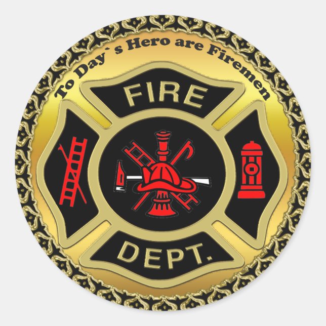 Sticker Rond Logo du service d'incendie Badge noir et or (Devant)