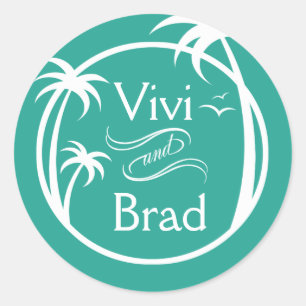 Sticker Rond Logo du Surf de plage Palm   aqua