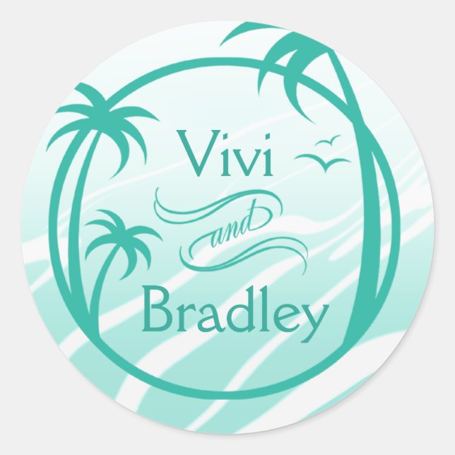 Sticker Rond Logo du Surf de plage Palm | aqua (Devant)