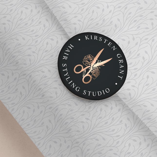 Sticker Rond Logo Élégant ciseaux floraux de cuivre (Créateur téléchargé)