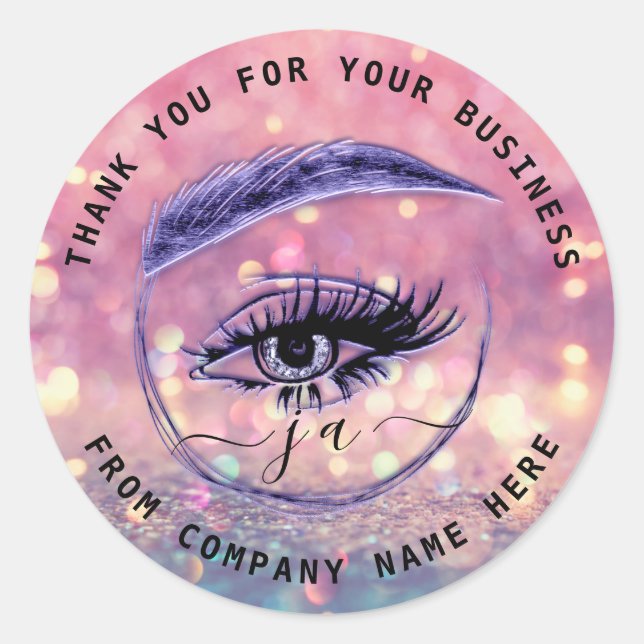 Sticker Rond Logo Eyelash Nom Holographe Merci Monogramme Bleu (Devant)