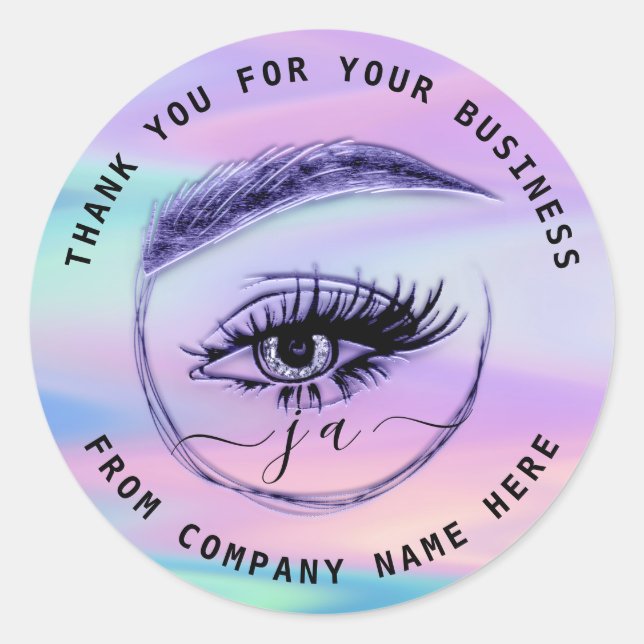 Sticker Rond Logo Eyelash Nom Holographe Merci Monogramme Purpl (Devant)