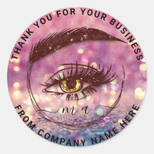 Sticker Rond Logo Eyelash Nom Holographe Merci Rose de Parties