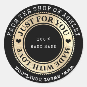 Sticker Rond Logo fait main Nom Web Heart Love Black Gold Wow