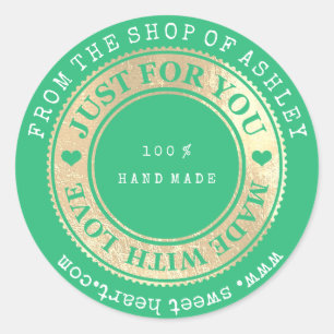Sticker Rond Logo fait main Nom Web Heart Love Mint Gold Wow