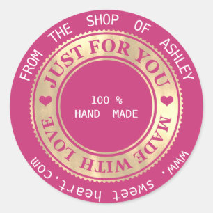 Sticker Rond Logo fait main Nom Web Hearts Love Pink Gold