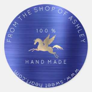 Sticker Rond Logo fait main Nom Web Pegasus Cobalt Blue Gold