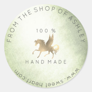 Sticker Rond Logo fait main Nom Web Pegasus Horse Mint Or