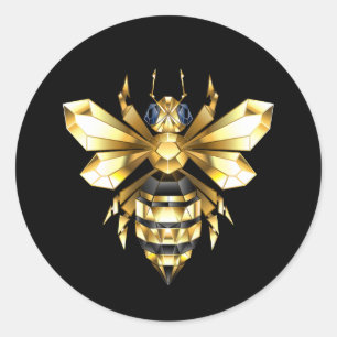 Sticker Rond Logo Faux Gold Foil Bee Polygonal sur Noir