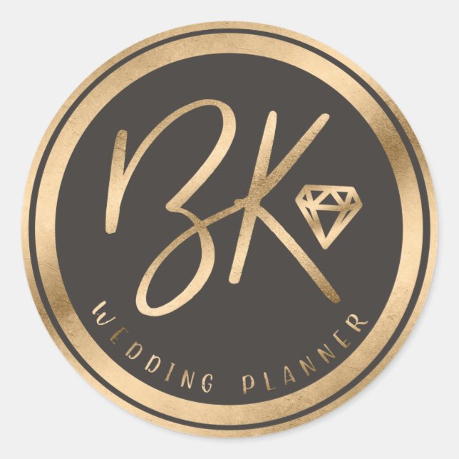 Sticker Rond Logo Faux Gold Foil Diamond & Black Custom Company (Devant)
