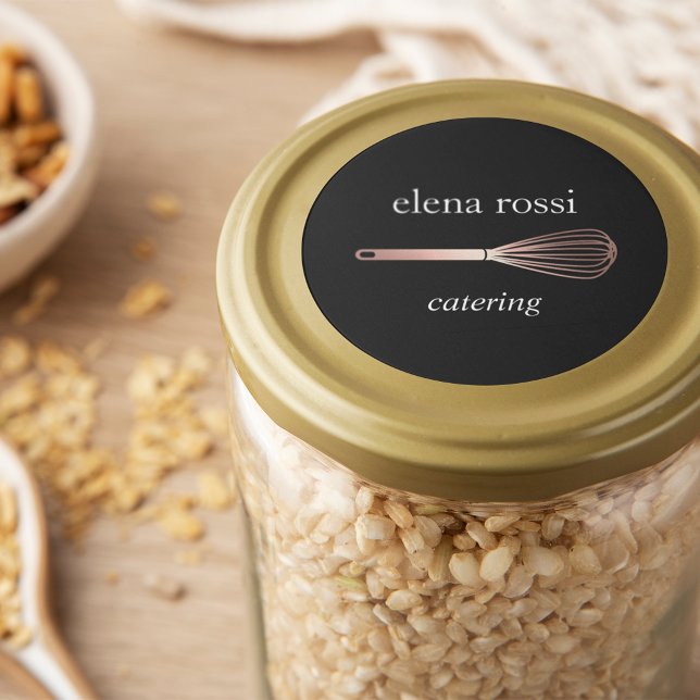 Sticker Rond Logo Faux Rose Gold Whisk | Chef Caterer Baker (Créateur téléchargé)