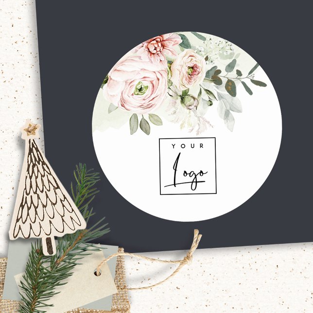 Sticker Rond Logo floral botanique à feuilles de pivoine rose b (Créateur téléchargé)