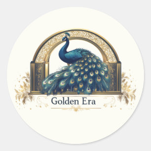 Sticker Rond Logo Golden Era avec Elegant Peacock Design
