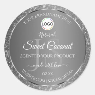 Sticker Rond Logo gris argent Initiales Parties scintillant Éti