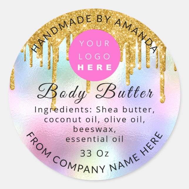 Sticker Rond Logo Holographe Personnalisé Nom Corps Gold Drives (Devant)