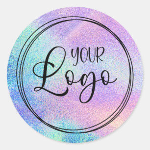 Sticker Rond Logo Holographique Faux Aqua Rainbow Foil