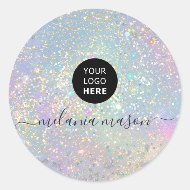 Sticker Rond Logo Holographique Parties scintillant Glam Élégan (Devant)