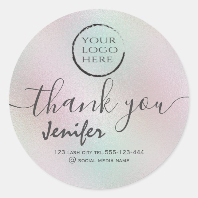 Sticker Rond logo holographique script merci (Devant)
