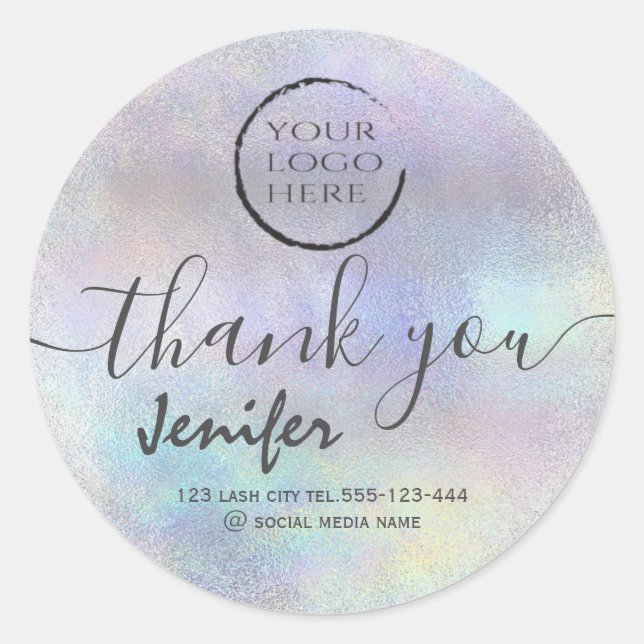 Sticker Rond logo holographique script merci (Devant)