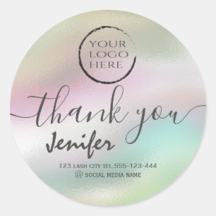Sticker Rond logo holographique script merci tour classique s