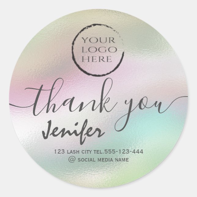 Sticker Rond logo holographique script merci tour classique s (Devant)
