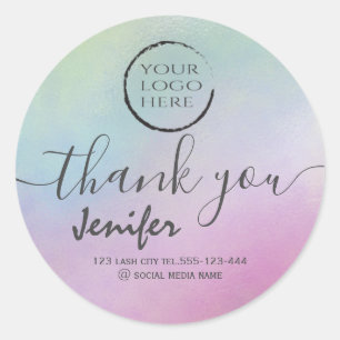 Sticker Rond logo holographique script merci tour classique s