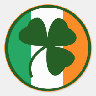Sticker Rond Logo irlandais, shamrock aux couleurs du drapeau