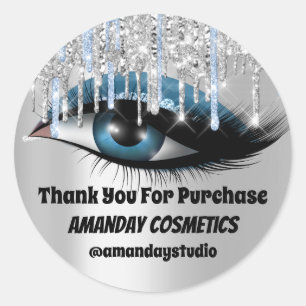 Sticker Rond Logo Lashes Extension Maquillage Artiste Argent Bl