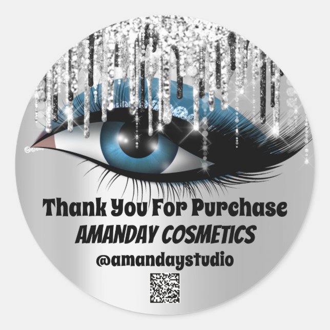 Sticker Rond Logo Lashes Extension Maquillage Silver Custom QRC (Devant)