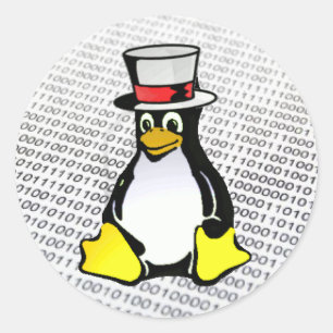 Sticker Rond Logo Linux Tux Penguin Top Hat Binary Ubuntu