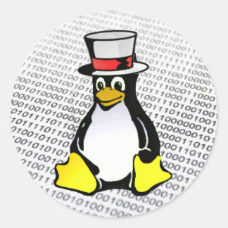 Sticker Rond Logo Linux Tux Penguin Top Hat Binary Ubuntu