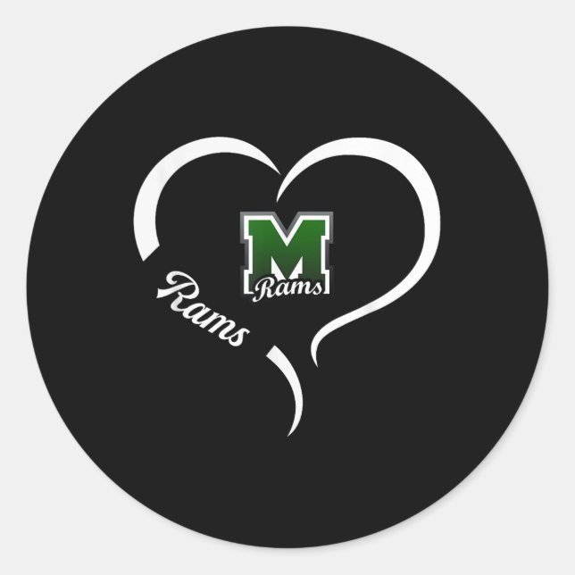 Sticker Rond Logo Marshfield Rams Demi-Coeur Slogan Hs (Devant)