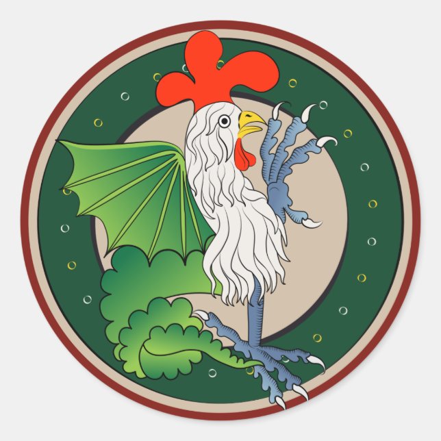 Sticker Rond Logo Medieval Cockatrice - Art Simdragon (Devant)