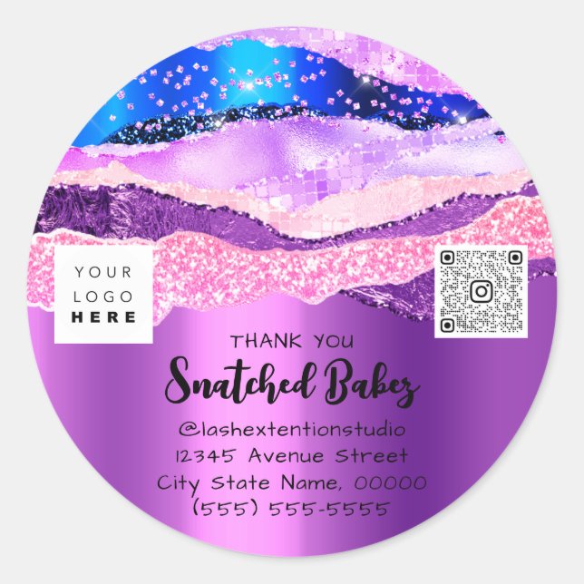 Sticker Rond Logo Merci Code QR Boutique Emballage Purple (Devant)