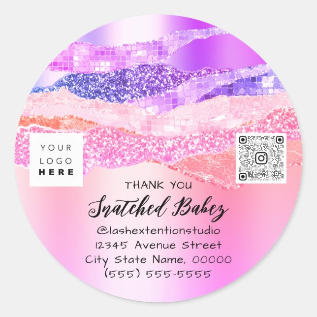 Sticker Rond Logo Merci QR Code rose Boutique en ligne rose (Devant)
