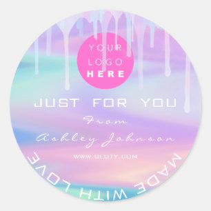 Sticker Rond Logo Merci Unicorn Holographe Fabriqué Avec Amour