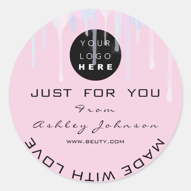 Sticker Rond Logo Merci Unicorn Rose Fabriqué Avec Amour (Devant)