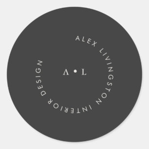 Sticker Rond Logo minimaliste de monogramme noir blanc