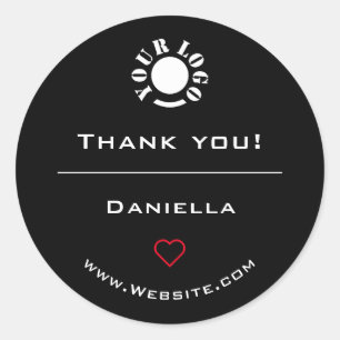 Sticker Rond Logo minimaliste en noir blanc noir Merci