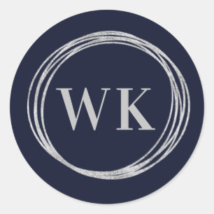 Sticker Rond Logo Monogram Marine Silver Business