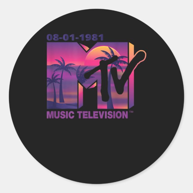 Sticker Rond Logo MTV avec Palmiers pourpres au coucher du sole (Devant)