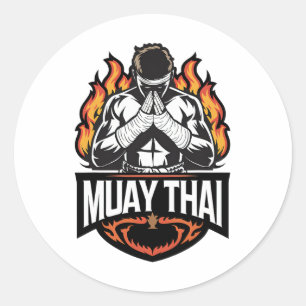 Sticker Rond Logo Muay Thai - Thai Boxer Fighter
