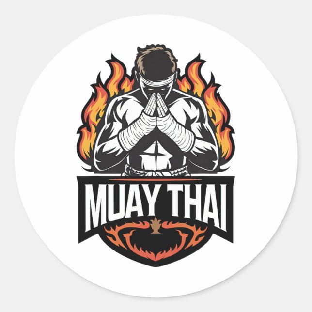 Sticker Rond Logo Muay Thai - Thai Boxer Fighter (Devant)