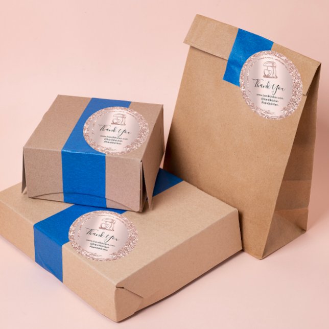 Sticker Rond Logo Nom de la société Merci Shopping Rose Blush (Logo Company Name Thank You Shopping Rose Blush Classic Round Sticker )