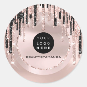 Sticker Rond Logo Nom Maquilleuse Drips Glitter Rose