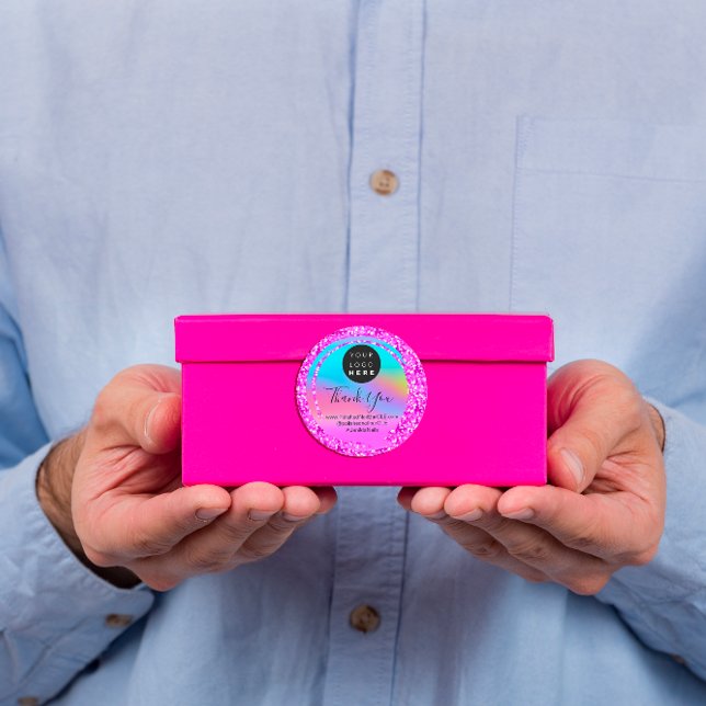 Sticker Rond Logo Nom Merci Shopping Parties scintillant Hologr (Logo Name Thank You Shopping Glitter Holograph Classic Round Sticker)