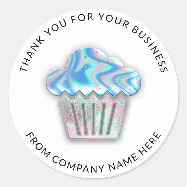 Sticker Rond Logo Nom Web Merci Cake Bakery Blue Silver (Devant)