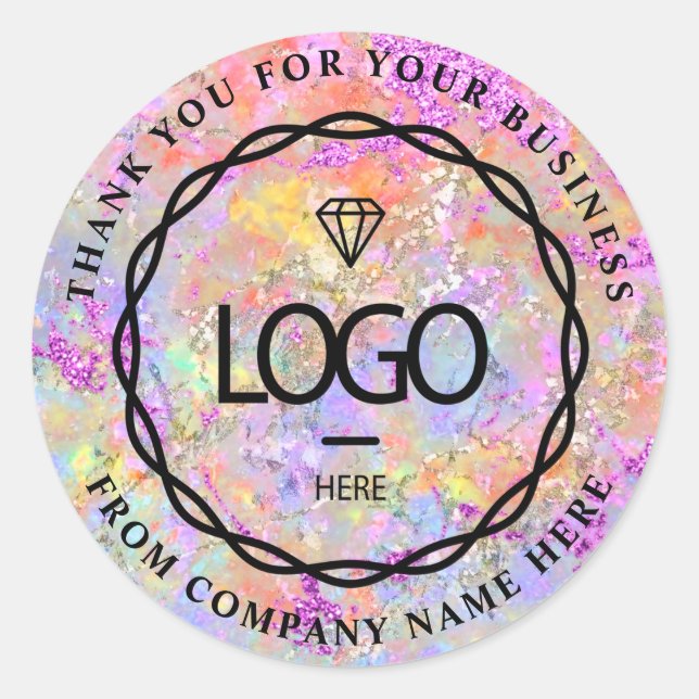 Sticker Rond Logo Nom Web Merci entreprise Holographe rose Bout (Devant)
