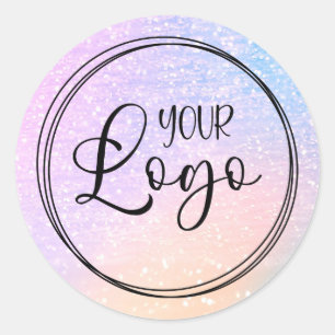 Sticker Rond Logo Pastel Peach Blue Holographic Gradient